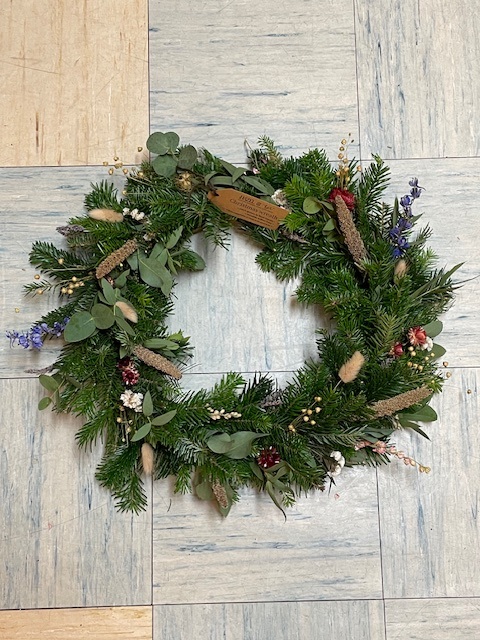 Photograph of natural Christmas wreath.